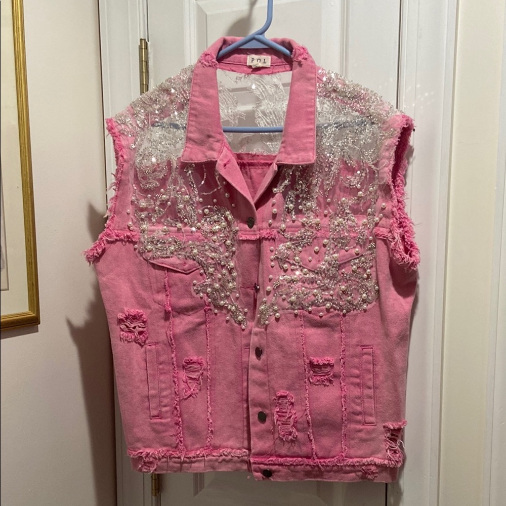 POL Pink Denim Vest